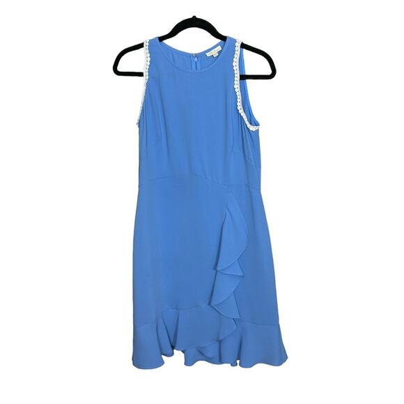 Shoshanna Groove Ruffled Mini Dress Blue EUC - Picture 3 of 12